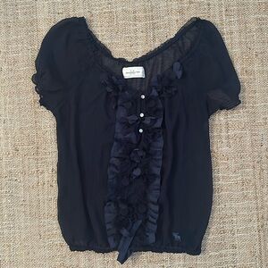 Abercrombie Sheer Embellished Top Medium Navy Blue